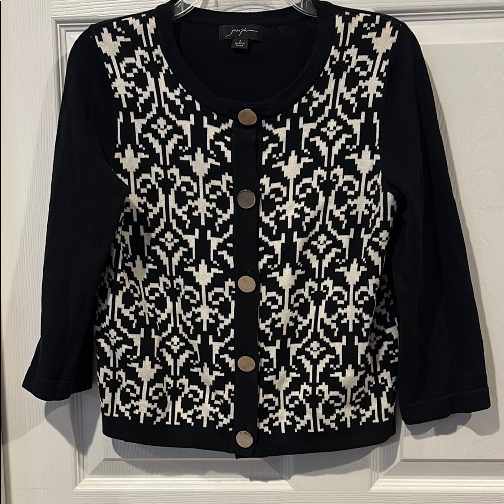 Black & White Geometric Button-Front Cardigan